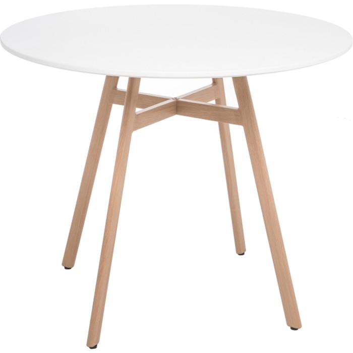 Стол круглый Skandi металл, белый/натуральный 90x90x73 см