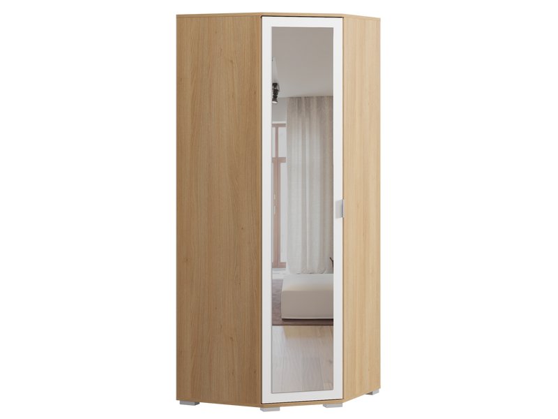 Угловой распашной шкаф Стелла 80-50x200 Дуб Барбера с зеркалом