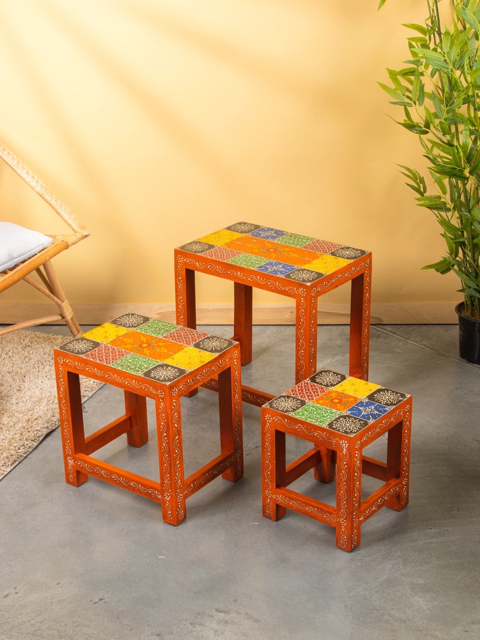 Табурет, 3 шт., 35×24.6×37 см, 48×30×45 см, 60×35×52 см, дерево