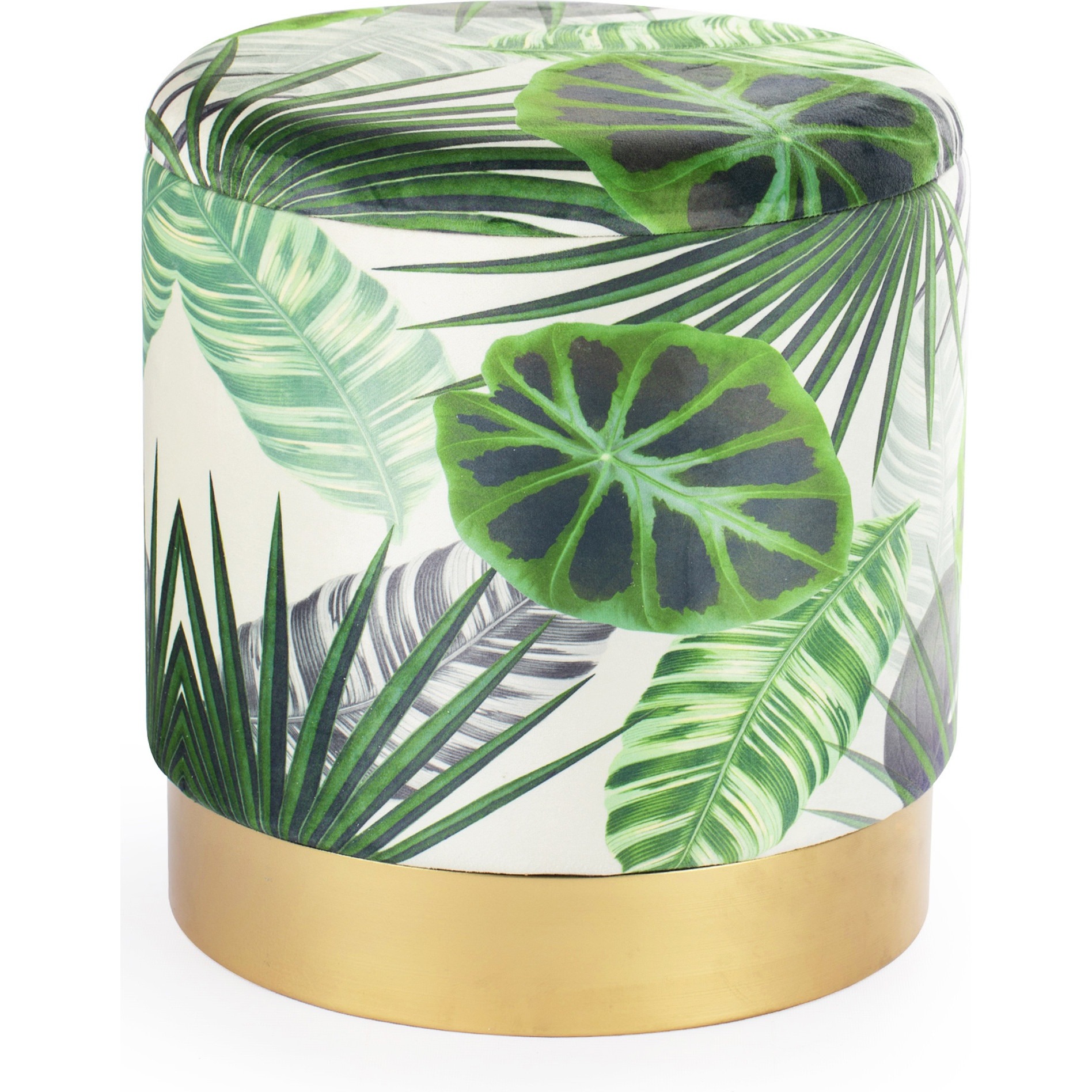 Пуф с крышкой Glasar зеленые листья 40х40х45 см