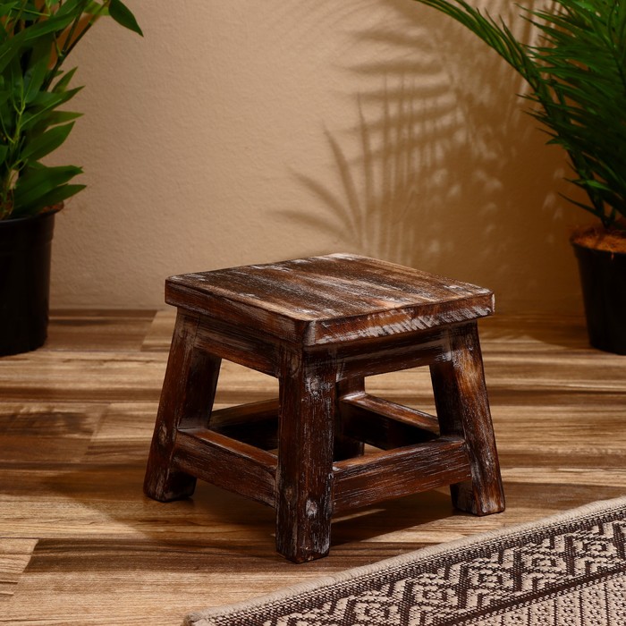 Табурет, 21×21×18 см, дерево албезия, коричневый