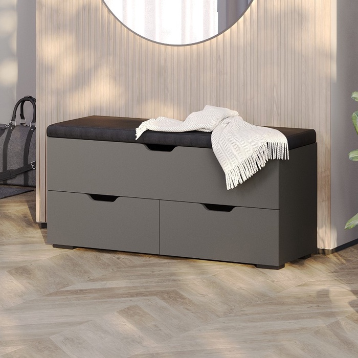 Обувница «Флинт», 1000×360×490 мм, искусственная кожа, цвет графит/чёрный