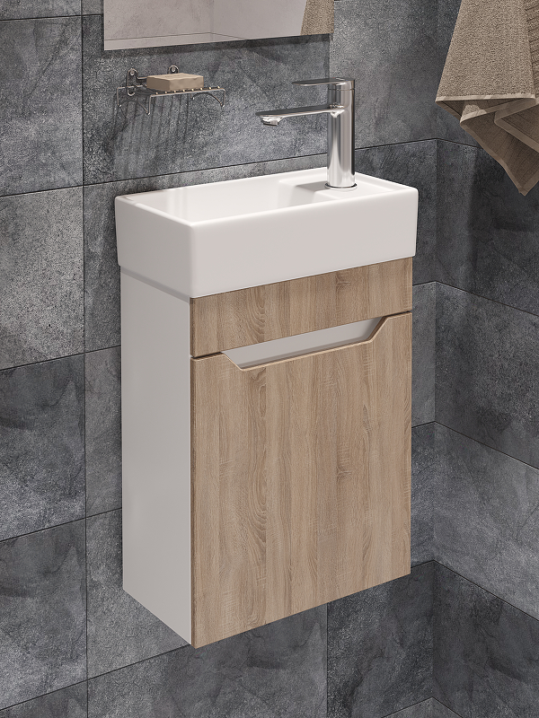 Тумба с раковиной DIWO Архангельск 40 1108025 подвесная цвет Белый, Сонома